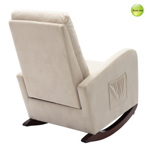 <span class=keywords><strong>Fauteuil</strong></span> berçant à armature en <span class=keywords><strong>bois</strong></span> velours capitonné beige design moderne avec poche latérale mobilier de détente pour la chambre d'enfant pour bébé - Product Image 3