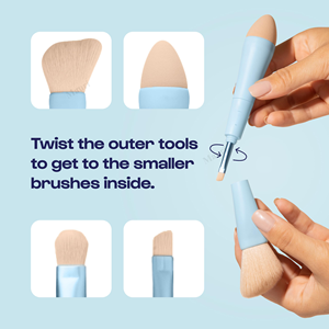 <span class=keywords><strong>4</strong></span>合1私人标志双面迷你便携式粉色单面眼妆混纺化妆刷旅行化妆刷套装 - Product Image 3