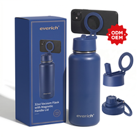 Bouteille magnétique multifonctionnelle OEM 22oz 32oz, fonctionne comme support de téléphone et trépied, compatible MagSafe, avec couvercle anti-fuite et paille