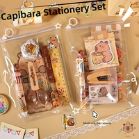 Sac à fermeture éclair en PVC Capybara, pack de récompenses mignon pour les enfants d'école primaire, trousse de papeterie de dessin animé, comprenant un ensemble de crayons et de fournitures scolaires