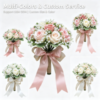 Bouquet de mariée artificiel en roses avec nœud et ruban pour mariage en forêt, idéal pour la photographie de robes de mariée