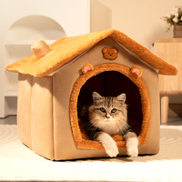 Lit chat forme maison polaire peluche lavable chaud nid de sommeil garnissage eponge haute resilience petits chats chiens