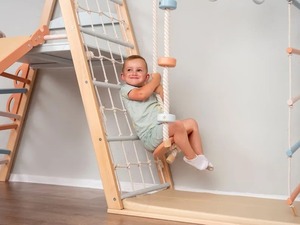 Structure de jeu d'intérieur en bois <span class=keywords><strong>avec</strong></span> toboggan, centre d'activités pour enfants, équipement de jeu Montessori, triangle Pikler pliable pour - Product Image 2