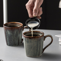 Approvisionnement transfrontalier direct usine : Grande tasse à café en céramique vintage, peinte à la main, effet fourne, style luxe léger, couleur unie