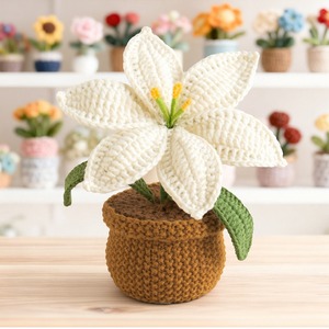 Hilo de tejer personalizado, plantas en maceta tejidas a mano, adornos de escritorio terminados, macetas tejidas, plantas de lirio en maceta tejidas. - Product Image 6