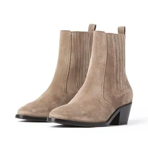 Bottines Chelsea Western en cuir suédé marron de haute qualité faites à la main pour femmes