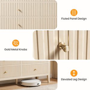 <span class=keywords><strong>Commode</strong></span> à 6 tiroirs, <span class=keywords><strong>commode</strong></span> en <span class=keywords><strong>bois</strong></span> moderne à cannelures, longue <span class=keywords><strong>commode</strong></span> pour chambre à coucher, meuble TV, armoire de rangement pour salon - Product Image 5
