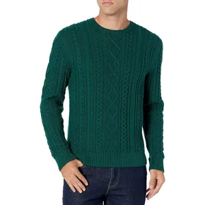 Men Sweater Long-sleeve 100% Cotton Fisherman Cable Crew Neck Sweater Custom Different Color Make High Quality Sweater