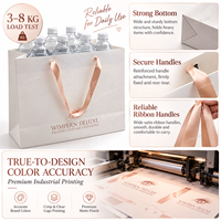 Sac en papier de luxe personnalisé blanc ivoire avec poignées en ruban satiné or rose pour boutique, magasin de détail, cadeau, marque et fête de mariage