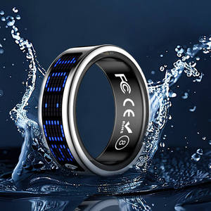 Anneau intelligent de fitness en acier inoxydable IP68, moniteur de santé NFC, contrôle de l'application photo à distance, écran bleu - Product Image 1
