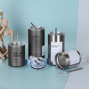 Customized Logo <b>Double</b> <b>Wall</b> Stainless Steel Vacuum Cup <b>Double</b> <b>Wall</b> Stainless Steel Coffee <b>Mug</b> Coffee <b>Mug</b> with Straw - Product Image 2