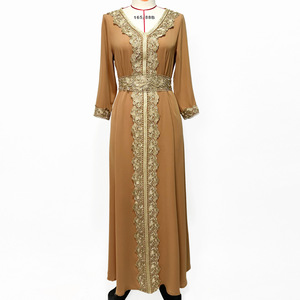 Dubai Abaya Eid Color sólido bordado Kaftan diseño marroquí Kaftan <span class=keywords><strong>2023</strong></span> - Product Image 5