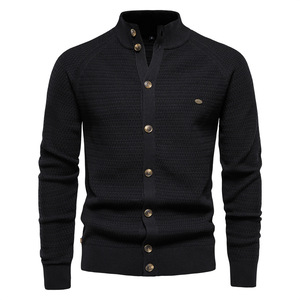 Suéter para hombre, cárdigan, primavera Otoño, ropa para hombre, suéteres de punto de manga larga con cuello de pie de <span class=keywords><strong>Color</strong></span> sólido grande para hombre - Product Image 5