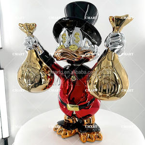 Estatua de Pato de Dibujos Animados Cromada de Alto Brillo Personalizada, Escultura Pop Art del Pato Scrooge <span class=keywords><strong>MC</strong></span>, Pato Dagobert con Dos Bolsas de Dinero - Product Image 6
