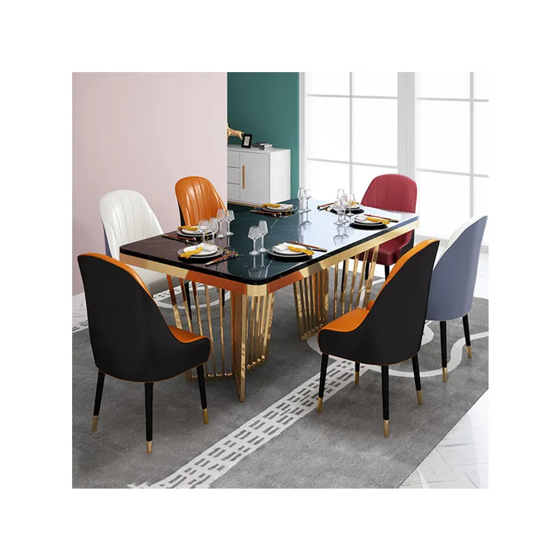 Design elegante gamba in acciaio inossidabile dorato tavolo da pranzo con piano in marmo di lusso italiano set mobili moderni per sala da pranzo neri