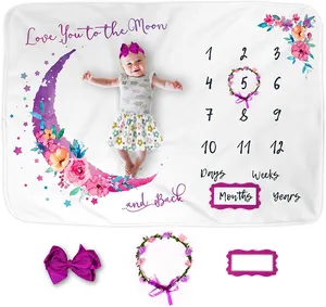 Couverture mensuelle de nouveau-né OEM, avec cadre et couronne de feuilles, accessoires Photo, pour garçons, filles et bébés,