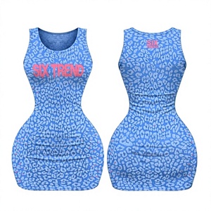 <b>Custom</b> Logo Leopard Print Tank <b>Dress</b> Women Sexy Sleeveless Bodycon Knee-Length Club Breathable Side Stripe Knitted 65% Polyamide - Product Image 1