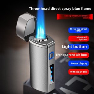 Factory Direct Cross-Border Button Wind dichtes Feuerzeug mit drei Flush Cigar Puncher Batterie anzeige zum Rauchen - Product Image 4
