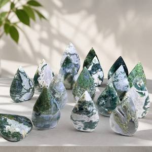 Wholesale Natural Moss Agate Flame Stone Water Drop Shape Polished Moss Agate for Healing Crystal Decor - Product Image 1