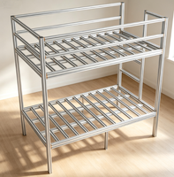 Lit mezzanine modulaire en profilés aluminium avec bureau intégré et tiroirs de rangement coulissants pour appartement et dortoir