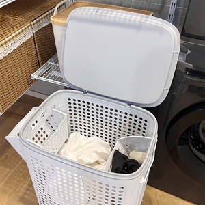 Cesto Portabiancheria Pieghevole di Grande Capacità, <span class=keywords><strong>Design</strong></span> Moderno, in Plastica con Ruote e Coperchio per Soggiorno - Product Image 3