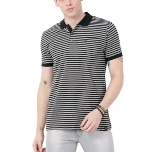 Individuelles Logo Hip Hop-Stil hochwertige 100 % Baumwolle Herren Polo-Hemd Marke Kurze Ärmel gestreift bedruckt mit besticktem T-Shirt