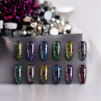 Gel de Uñas UV LED al por Mayor de Fábrica, Gel de Uñas Reflectante con Diamantes Triturados Efecto Brocado Nube Ámbar