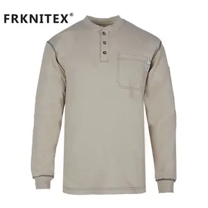 Factory Supply FR Knit Henley Fire Retardant Shirts 100% Cotton Light Weight CAT2 Flame Resistant Shirt