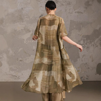 Nouvelle Robe Longue Une Pièce Femme Style Chinois en Viscose-Polyester, Collection Été 2026, Boutonnée, Silhouette Trapèze, Couleur Unie