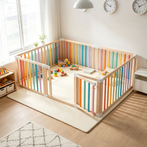 Parc de jeu pliable hexagonal en bois de qualité supérieure pour bébés et enfants, grand parc de jeu intérieur avec porte verrouillable - Product Image 3
