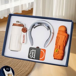 Promotional Coffee Cup+Umbrella+Neck+Power Bank+Massage Equipment Four in One Logo Business Mobile Power <b>Gift</b> <b>Set</b> - Product Image 1