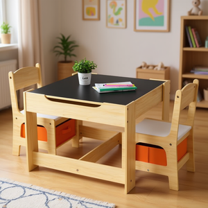 Ensemble table et chaises en bois pour enfants avec sacs de rangement pour chambre d'enfant et bureau - Product Image 2