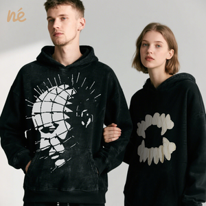 Sweter bertudung modis kelas atas, Sweatshirt kasual nyaman ukuran besar dengan lengan panjang desain bordir untuk Halloween - Product Image 1