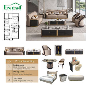 Ensemble de <span class=keywords><strong>canapés</strong></span> de luxe italiens, canapé moderne capitonné <span class=keywords><strong>en</strong></span> <span class=keywords><strong>cuir</strong></span> champagne, sectionnel design avec buffet assorti <span class=keywords><strong>pour</strong></span> salon de villa - Product Image 3