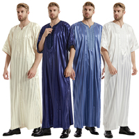 Populaire Jubbah hommes Thobe rayé manches moyennes arabe Thobe tissu maroc brodé Robe hommes Thobes vêtements islamiques