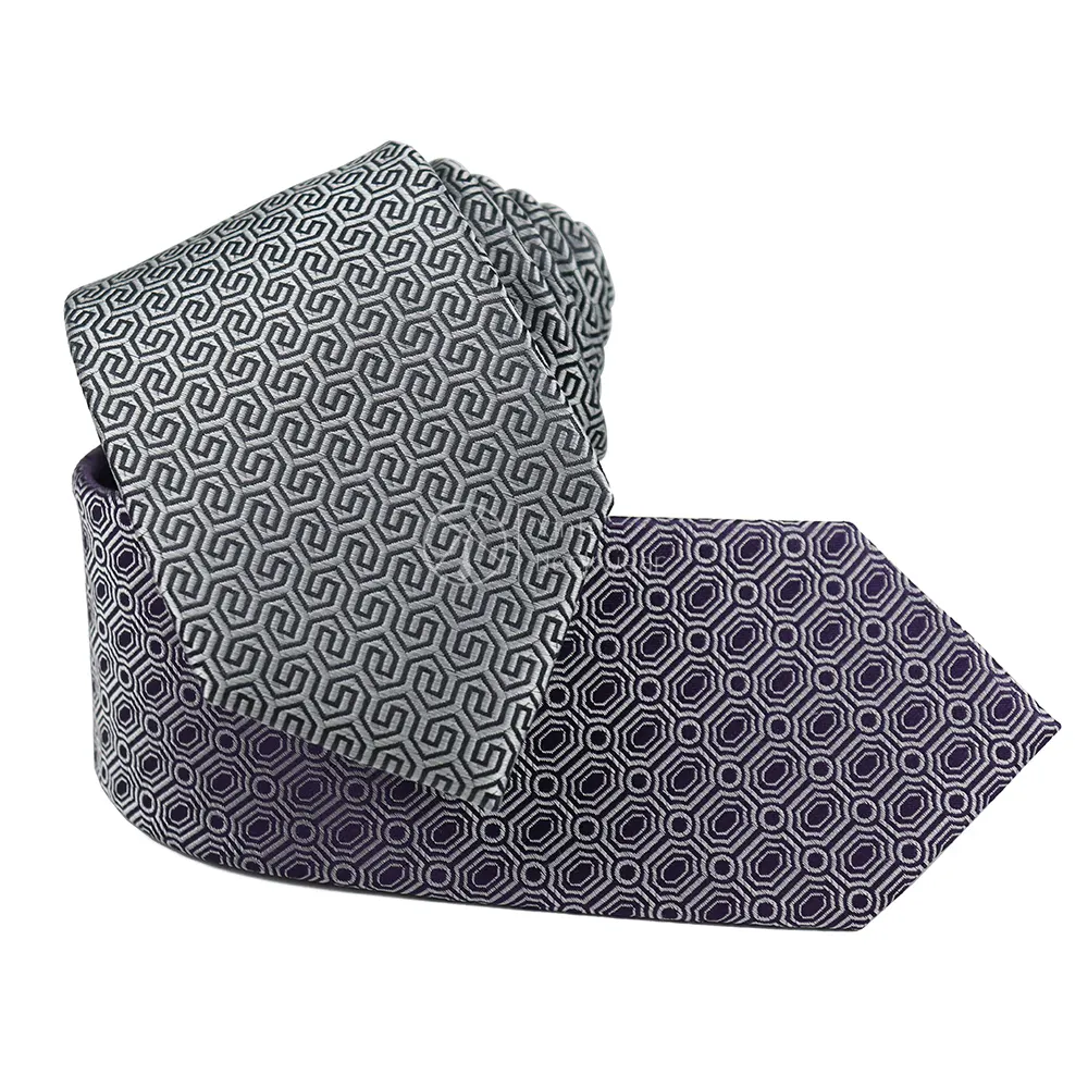 Gravatas personalizadas do pescoço dos homens, gravatas de tecido geométrico e cinza roxo personalizado