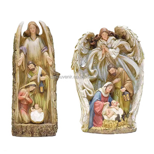 Elegante Scena della Natività di Natale con Angelo e Sacra Famiglia in Resina, Decorazione per la Casa, Regalo Religioso, Scena della Natività del Bambino Gesù - Product Image 1