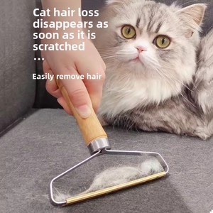 Eco-Friendly <b>Pet</b> Hair Remover Easy Hair Removal Reusable Stainless Steel Wooden Handle Manual Hair Scraper for Home - Product Image 3