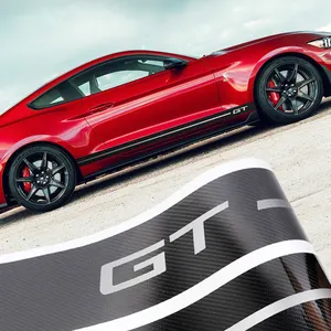 Betterhumz de fibra de carbono etiqueta engomada del coche GT logotipo del lado del coche de carreras de coche deportivo cuerpo pegatinas y calcomanías para Ford Mustang 2009-2019