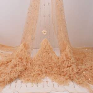 Tela de encaje bordado para vestido de novia, tela de encaje bordado de estilo africano y suizo rosa con cuentas de malla - Product Image 5