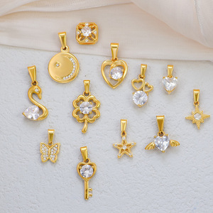 Zirconia <b>Charm</b> Pendant Series | 18K PVD Gold-Plated Stainless Steel | Heart, Swan, Butterfly, Star & Moon, <b>Angel</b> Wings, Crystal - Product Image 5