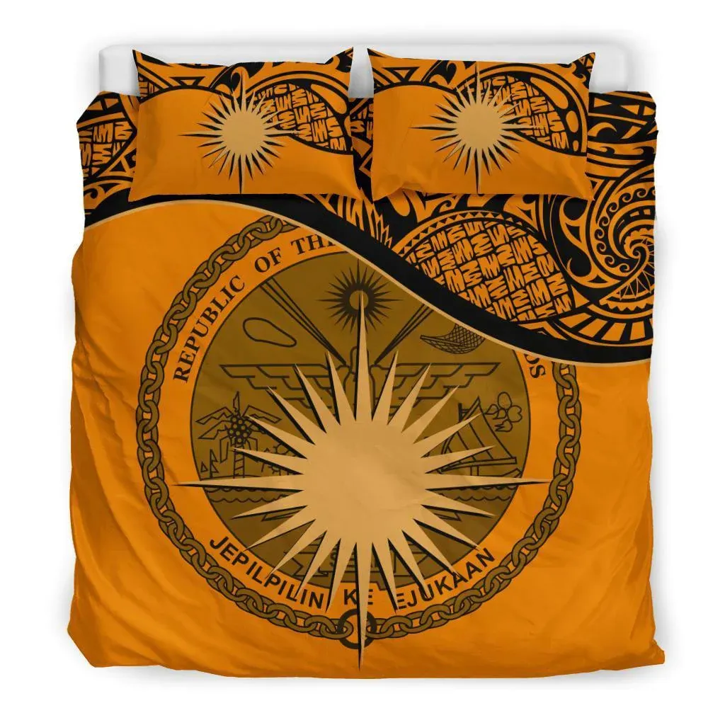 Individuelles Marshallinsel-Duvet-Bedeckungsset Königgröße Marshallinsel-Kleidungsstück & Flagge schwarzes Muster Bettwäsche-Set Luxus-Bettwäsche