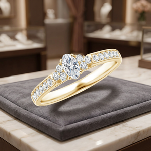 Bague de fiançailles et de mariage solitaire en diamant de laboratoire taille ovale certifié IGI, avec bande pavée torsadée en or 10K 14K 18K et argent 925 935 - Product Image 1