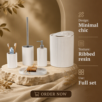 Ensemble de salle de bain 5 pièces en résine blanche à effet côtelé, accessoires de comptoir pour la maison et l'appartement, idéal pour les cadeaux
