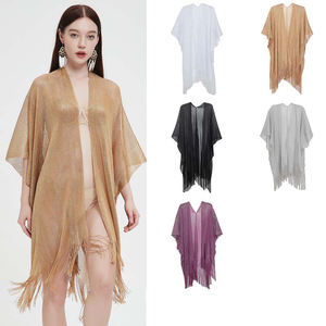 شال نسائي صيفي طويل من القطن من لاندفوند، بألوان سادة وشفاف، عباءة شاطئ بأسعار مناسبة مع شراشيب - Product Image 2