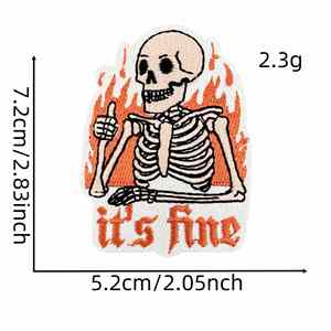 Nuevo parche termoadhesivo bordado con diseño de calavera de estilo humor negro 'It's Fine Never Better Bite Me Goose' para decoración de ropa y mochilas - Product Image 4