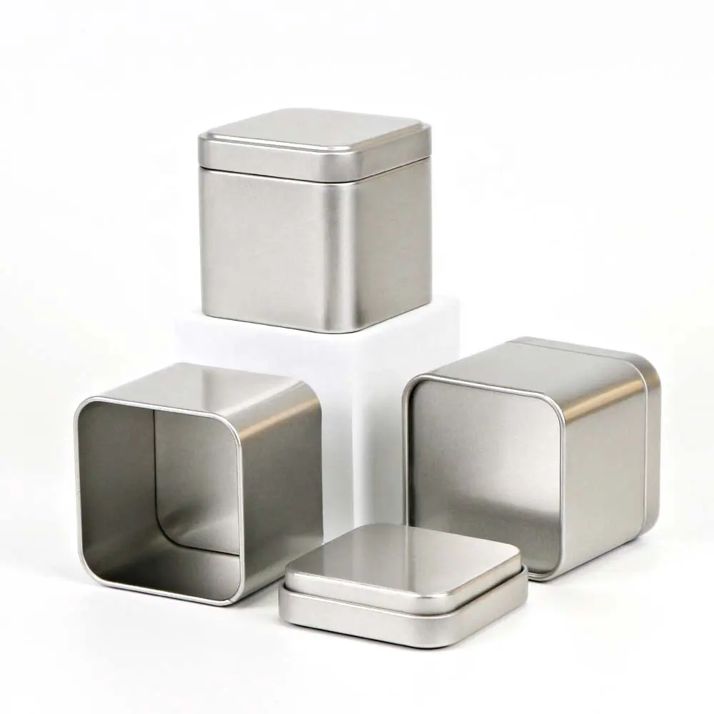 Caja de embalaje de lata de metal personalizada para té de caramelo de menta cuadrada pequeña, contenedor de lata para almacenamiento de alimentos y café