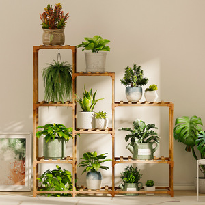Support à plantes multi-niveaux en bois massif pour salon, support à pots de fleurs en gros, support de rangement pour plantes - Product Image 1