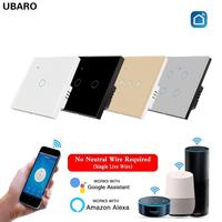 Interrupteur tactile intelligent WiFi UBARO 4 gangs, contrôle par un seul fil, application Tuya et Smart Life, fonction de minuterie, verre trempé, compatible Alexa et Google