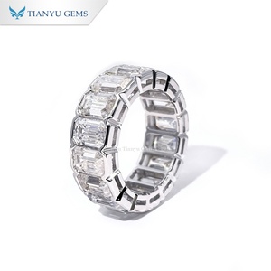 Tianyu Gems Women's <b>Emerald</b> Cut Diamond Eternity Band <b>Ring</b> Channel Setting Classic18K Rhodium Plated - Product Image 3